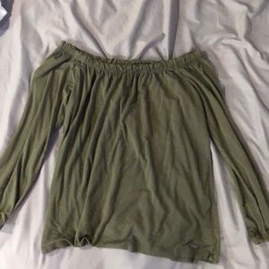 Green off the shoulder top.
